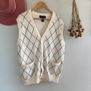 Y2K Minimal Cream Checked Button Up Sweater Vest